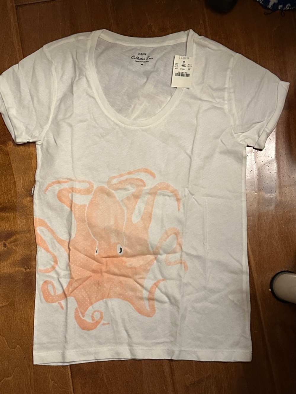 J. Crew White Short Sleeve Tee with Peach Octopus Print
